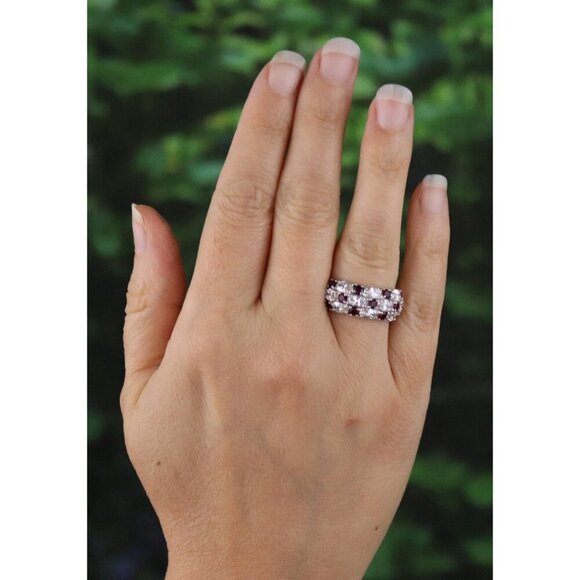 Sterling Silver Lab Created Ruby and Cubic Zirconia Band Ring Size 5 3/4 - Picture 2 of 7